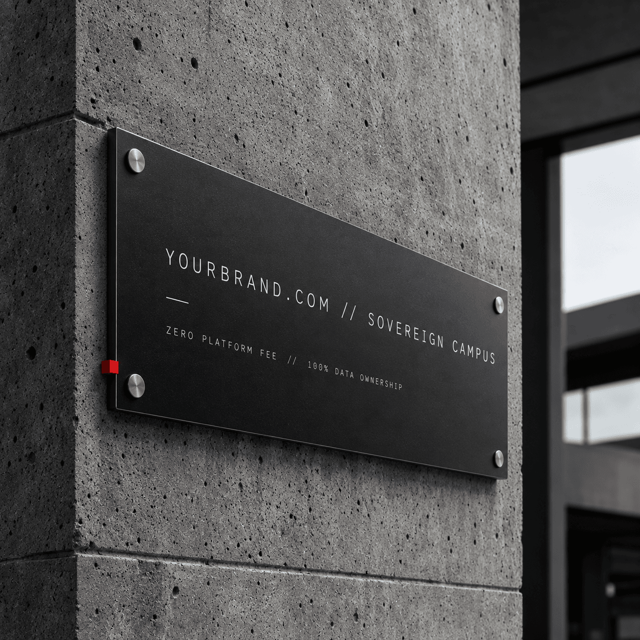 Standalone domain nameplate on a wall