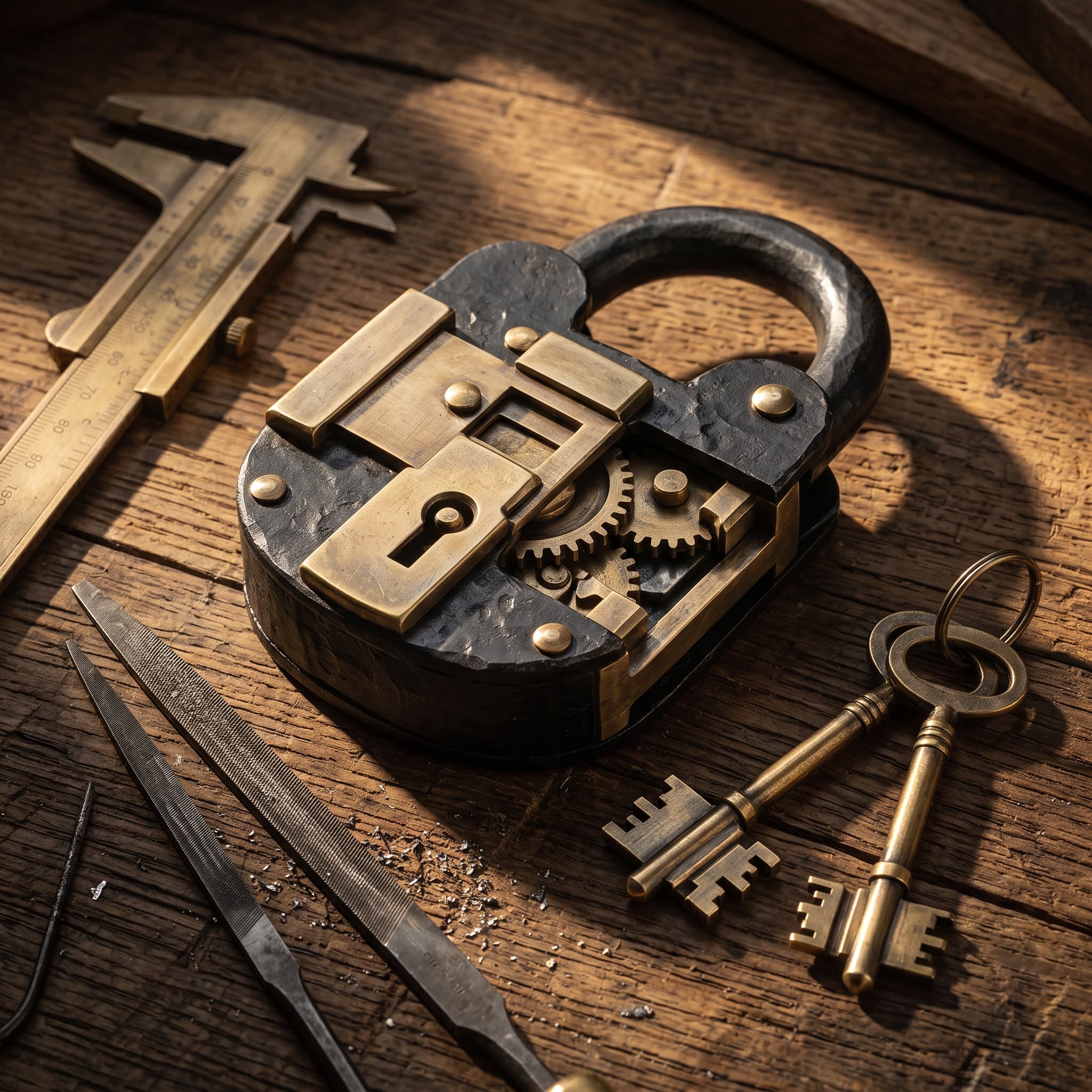 Antique lock with its inner gear mechanism