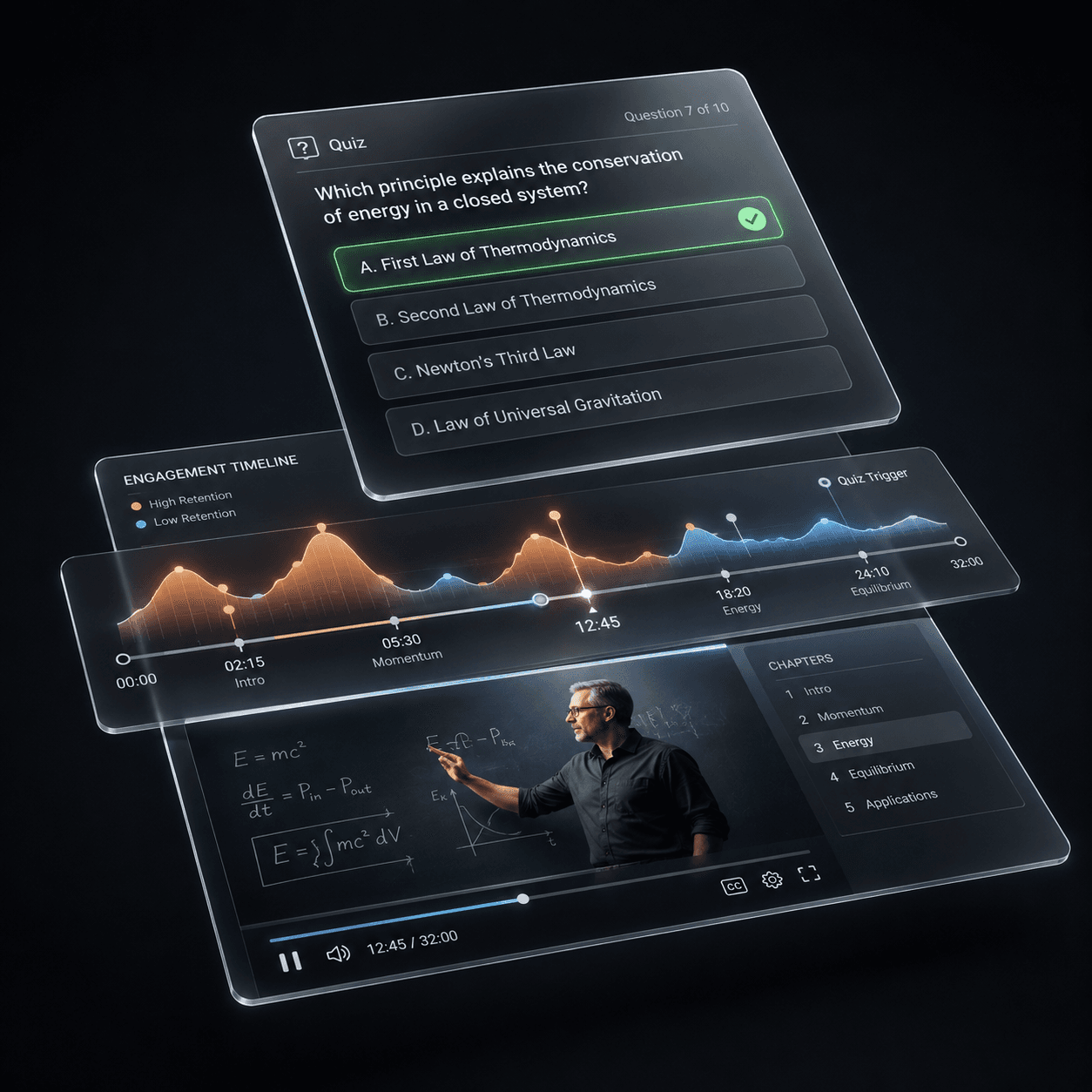 Quiz and learning-progress analytics interface